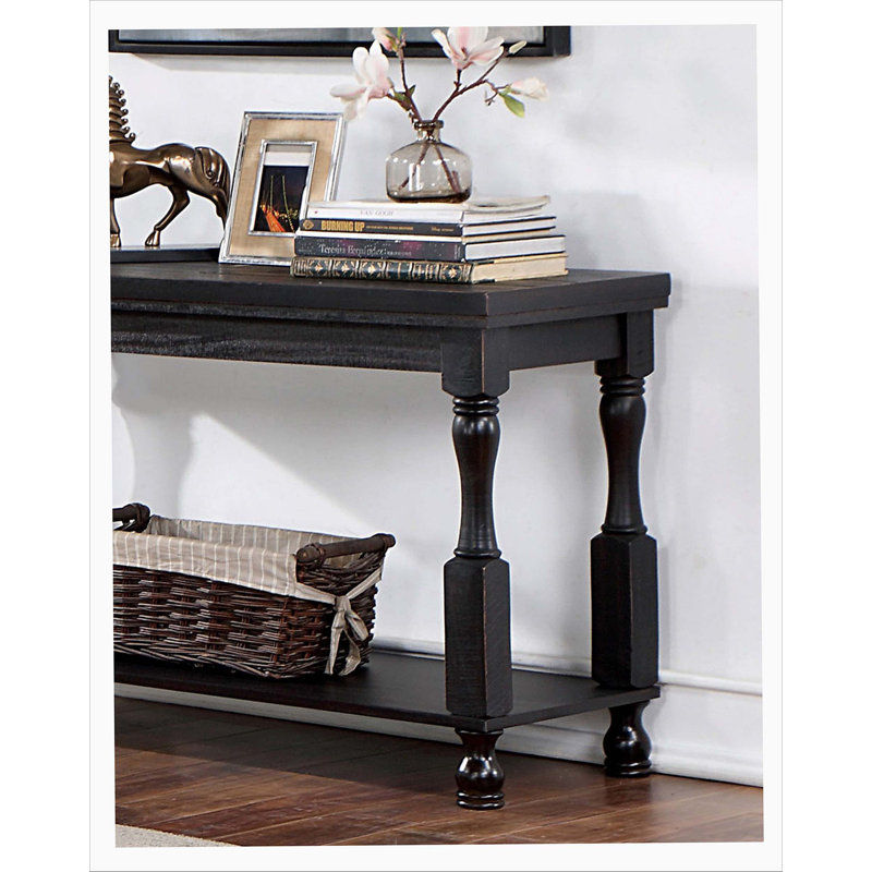 Rustic Style Antique Black 1pc SOFA TABLE Open Bottom Shelf Plank Style Table Top