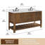 Meuble-lavabo 60 po avec lavabo Farmhouse, bois massif, 2 tiroirs, 4 portes à fermeture douce, tablette de rangement ouverte, comptoir et dosseret en marbre 0,79 po, brun rustique-1218096836-1218096838-1218096843