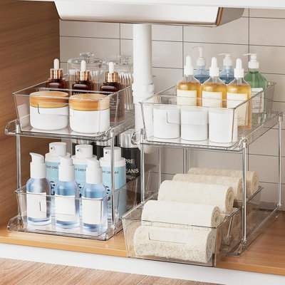 2-Pack 2-Tier Clear Organizer With Dividers – Multipurpose Storage Trays For Bathroom, Kitchen, And Closet