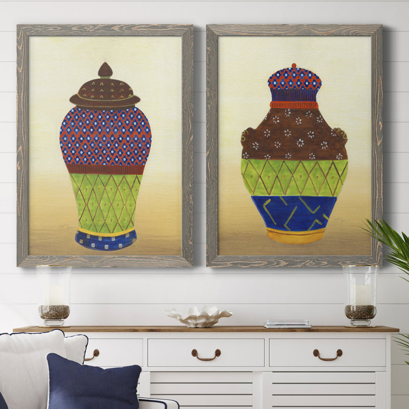 «Marrakech Urn I», ensemble de 2 reproductions d'art, H 37,5 po x l 55 po x P 1,5 po, Toile avec cadre gris, Pas de tapis