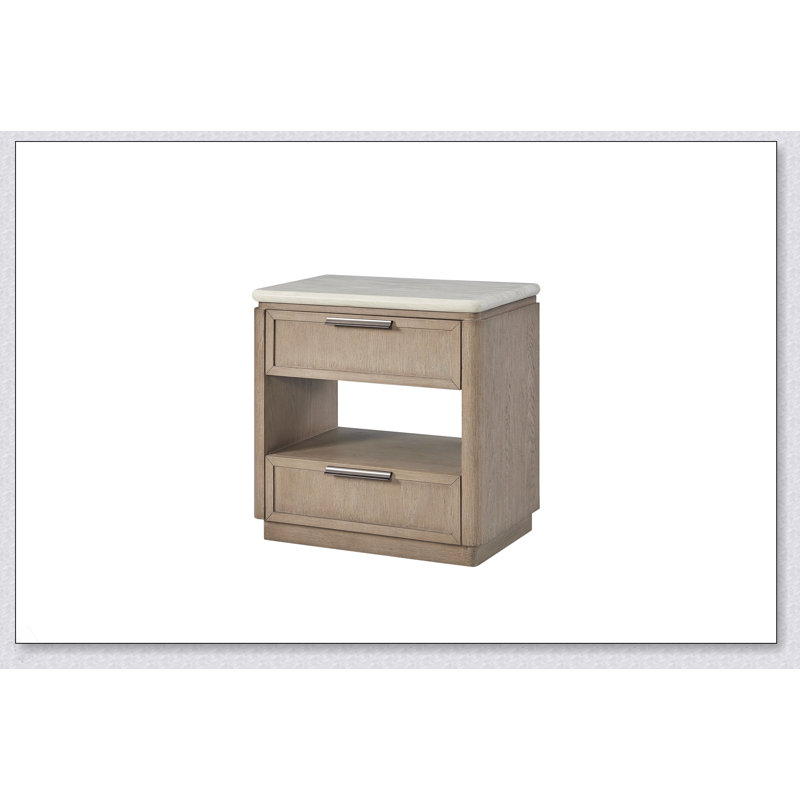 Table de chevet à deux tiroirs avec façades de tiroirs en placage de chêne
