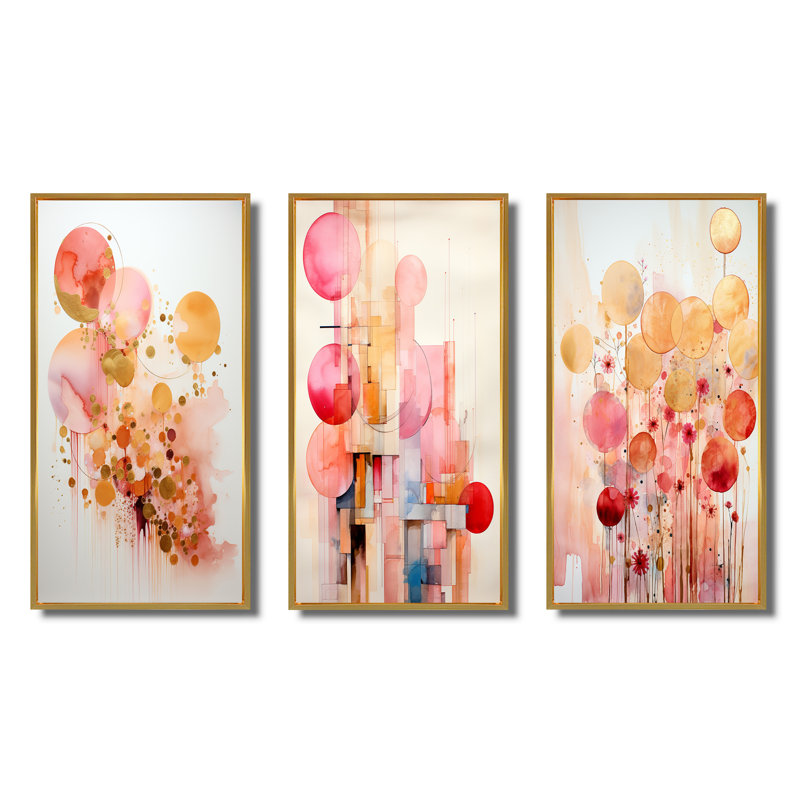 Ensemble de 3 pièces sur toile Serendipity, H 40 po x l 60 po, Cadre flottant doré