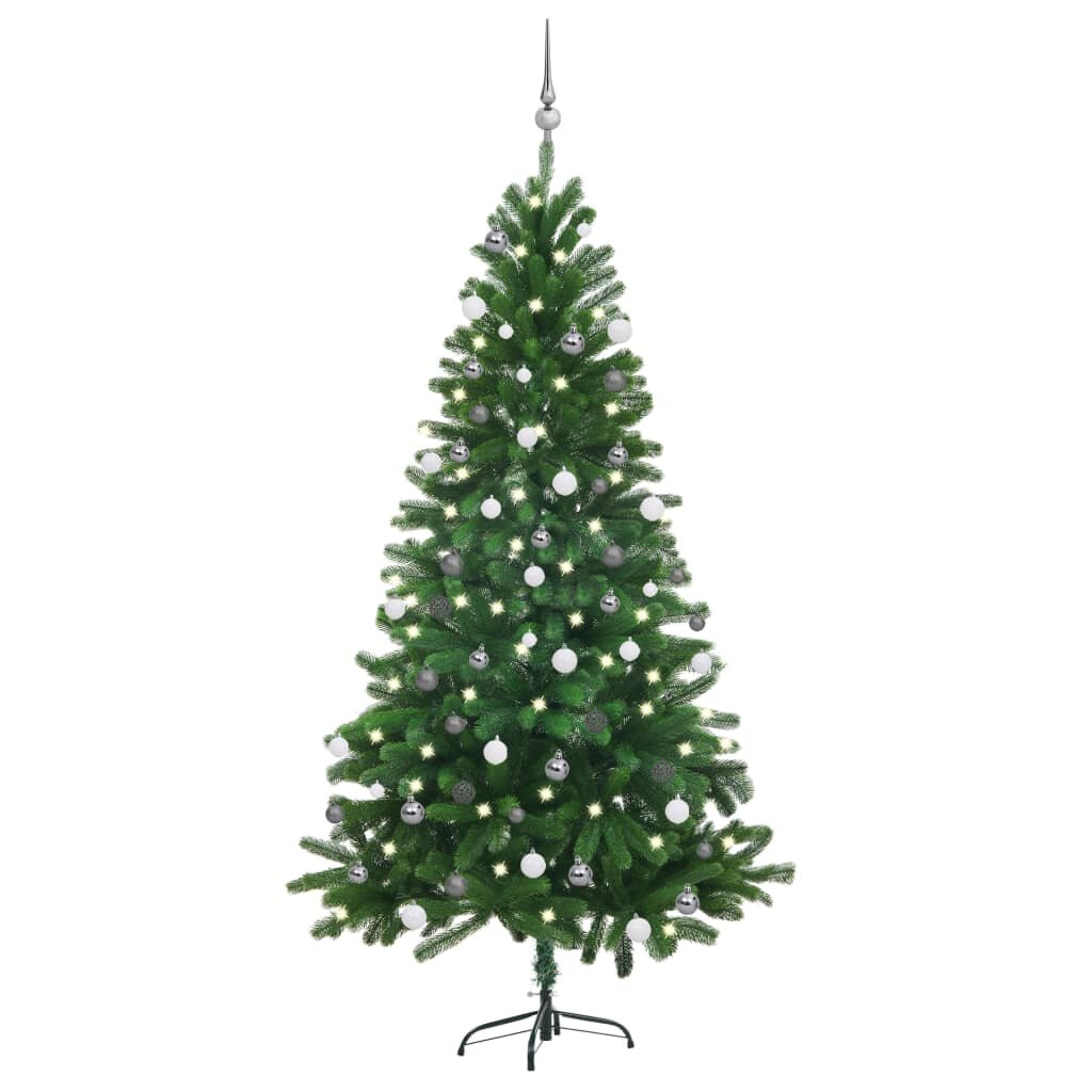 Künstlicher Weihnachtsbaum 180 cm Schwarz mit LED-Leuchten in Kaltweiß, Weihnachtsbaumkugeln und Ständer