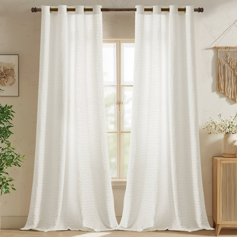 Rideaux semi-transparents texturés en lin mélangé froissé de style campagne neutre pour salon / chambre à coucher Darpes