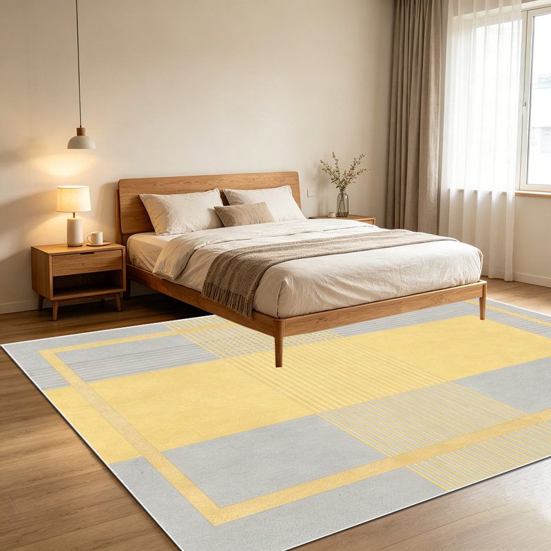 1PC Modern Geometric Yellow Grey Line Block area rugs for Living Room, Soft and Comfortable, Suitable for all seasons, easy-to-maintain, machine washable Indoor floor mat, Under Table Farmhouse suitable for dining room, bedroom, home office, entryway