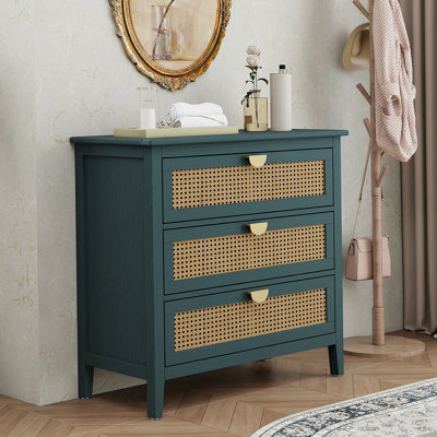 Armoire 3 tiroirs, rotin naturel, mobilier américain, convient à la chambre à coucher et au salon