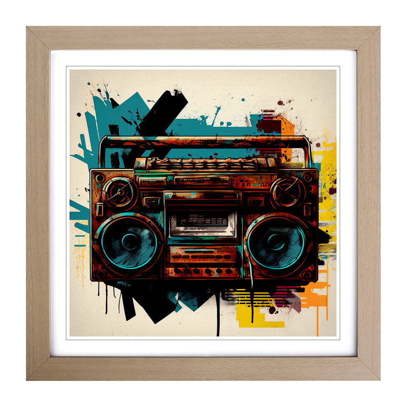Boombox Abstract Art - Framed Print, Oak