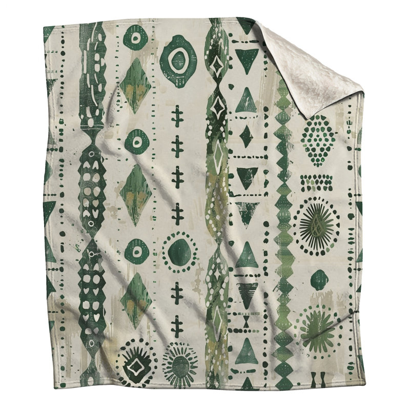 Couvertures vertes à motif tribal, L 50 po x H 60 po