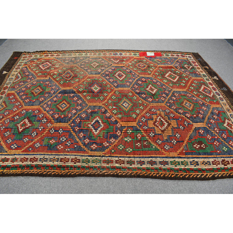 Tapis turc rétro vintage avec broderie complexe en bleu éblouissant pour la décoration de chambre à coucher