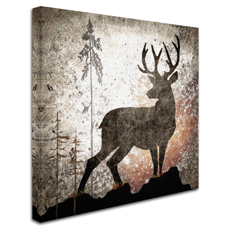 « calling cerf », reproduction d’impression sur toile tendue en gris, H 35 po x l 35 po x P 2 po
