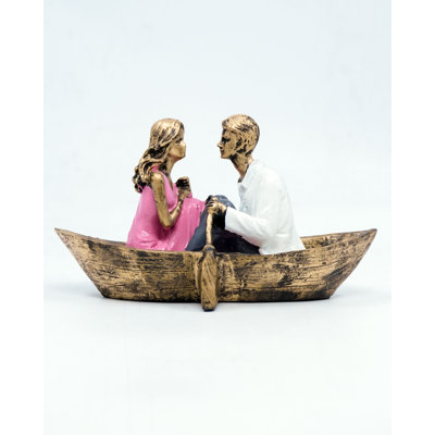 Romantic Couple in Boat Figurine Loving Lovers Rowboat Statue