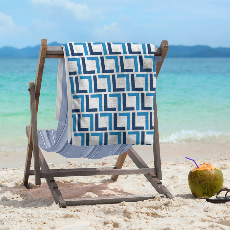 Serviette de plage en microfibre, White/Navy Blue/Powder Blue
