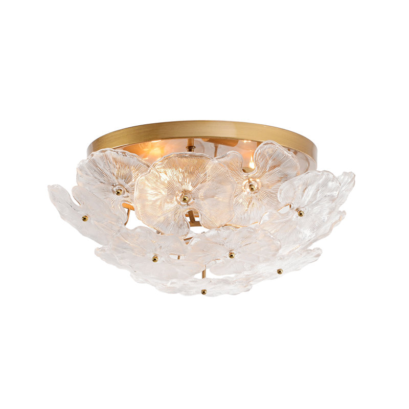Emilia 4-Light Brushed Brass Flower Crystal Glass Flush Mount