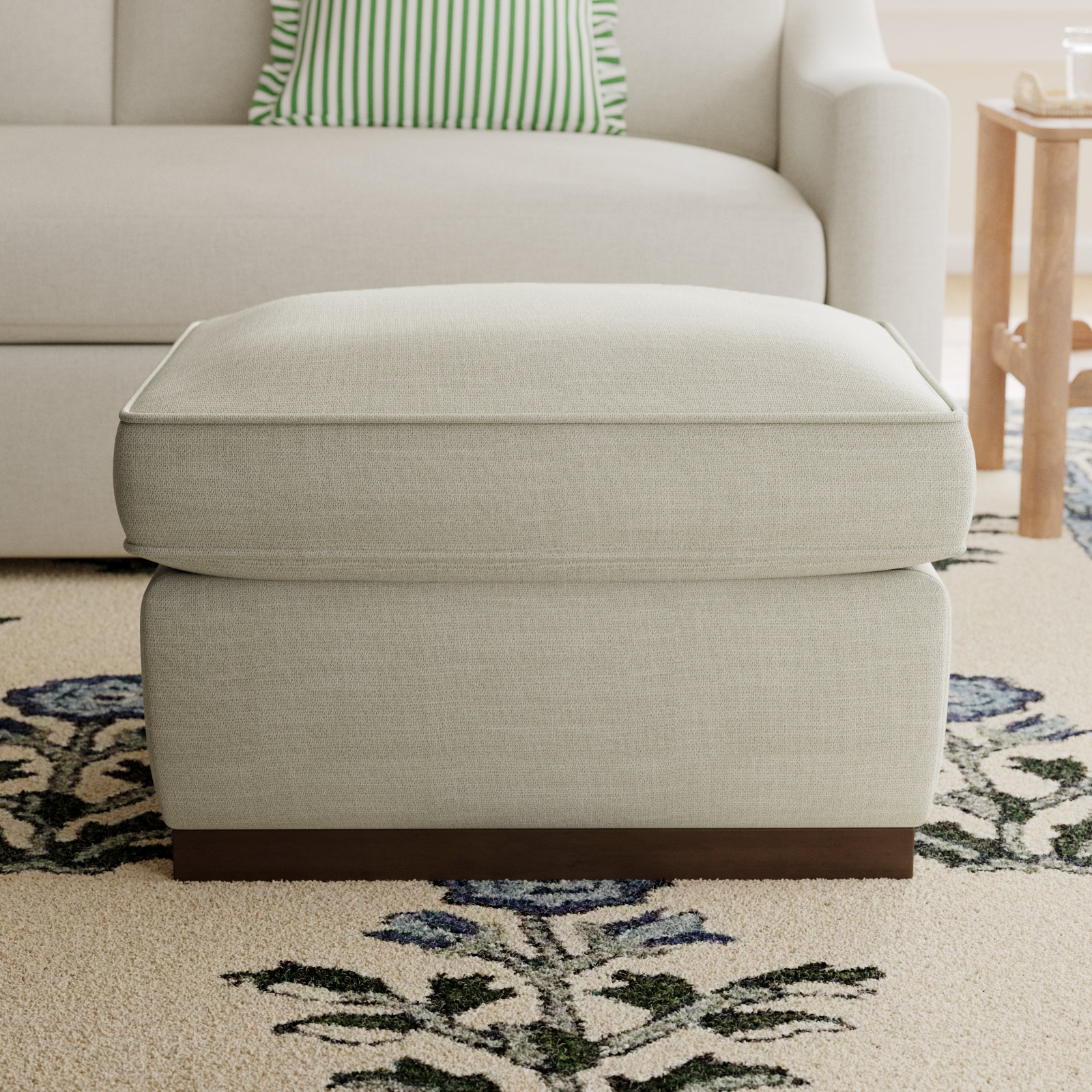 Bobbi 28'' Upholstered Ottoman, Effie Flax Performance Weave