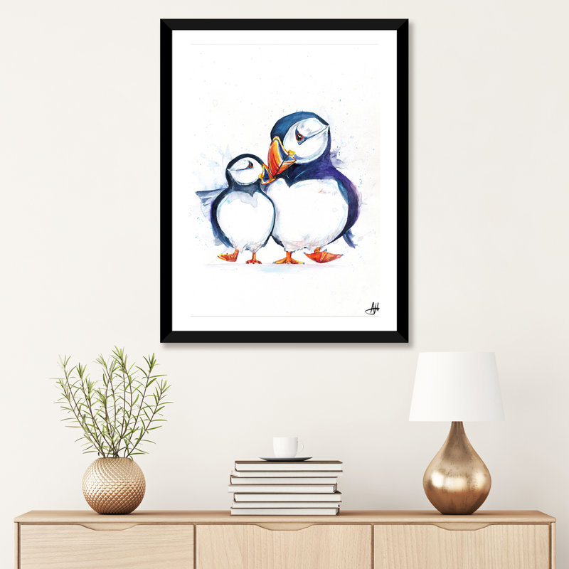Décoration murale pour enfants Parading Puffins, Papier encadré noir, H 24 po x l 16 po x P 1 po
