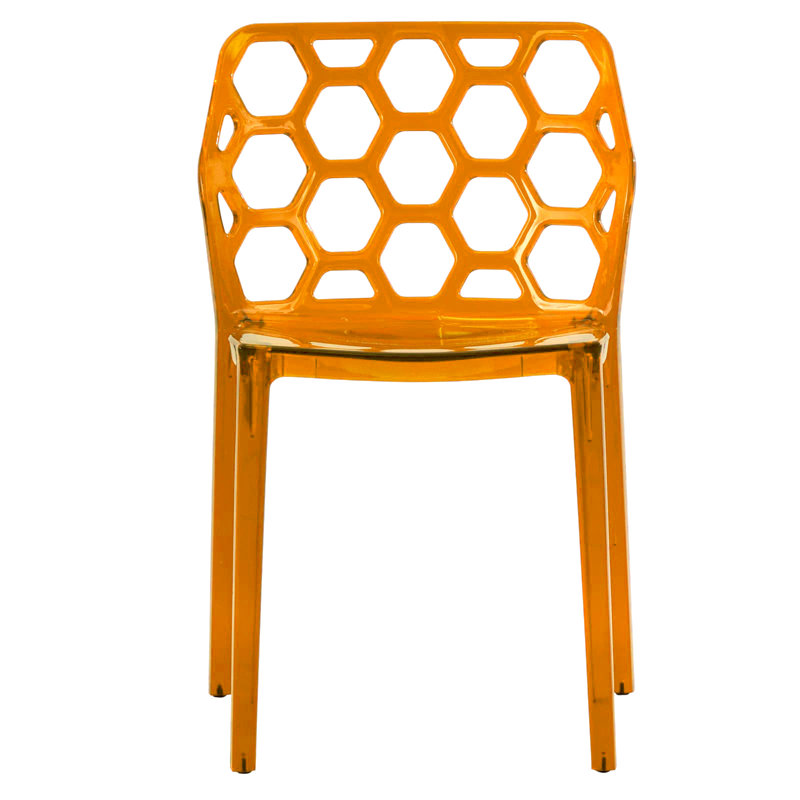 Jakubowski Dynamic Modern Plastic Dining Side Chair with Honeycomb Design, Transparent Orange