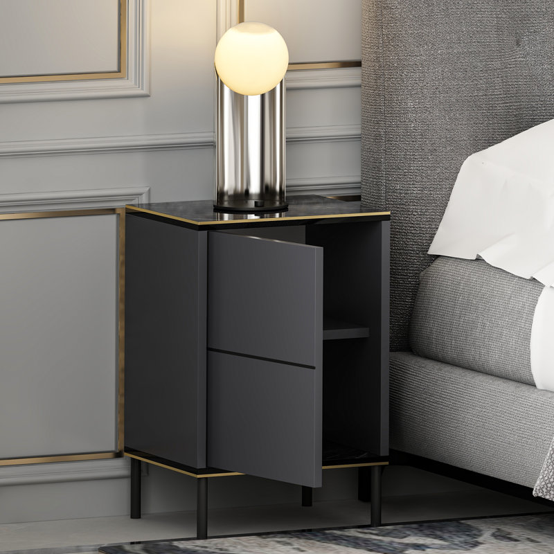 Tazeem 40cm W Manufactured Wood Bedside Table, Anthracite/Black 