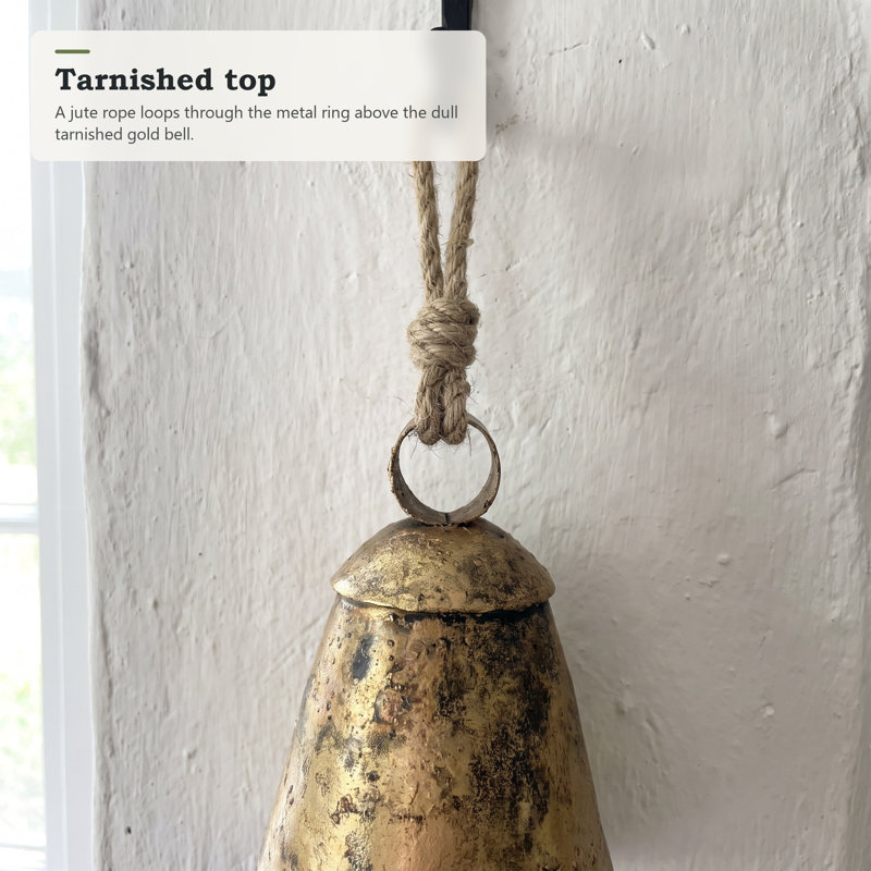 Metal Hanging Bell Wall Décor, Antique Gold