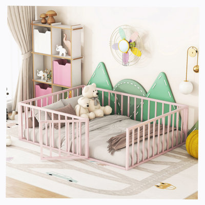 Metal Floor Bed Frame With Fence And Door