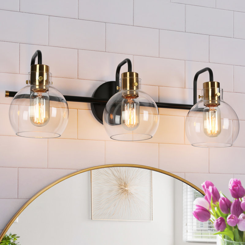 Éclairage pour meuble-lavabo à intensité variable Christof, Noir/laiton, 3 lumières
