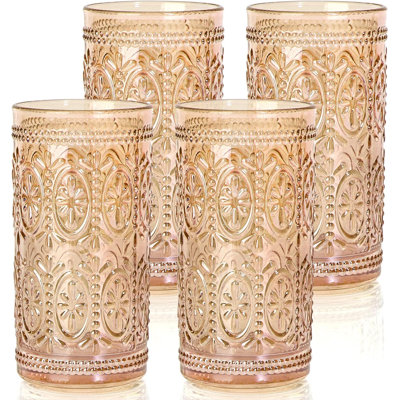 Drinking Glasses Set of 4, Vintage Drinking Glasses, Colored Glassware Drinking