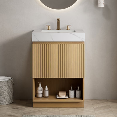 36" Freestanding Single Bathroom Vanity Set with Carrara Sintered Stone Top and Ceramic Under-Mount Sink
