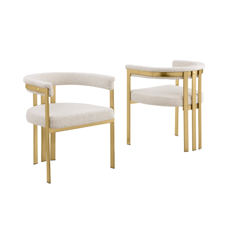 Chaises d'appoint en tissu Boucle avec structure en chrome brossé, Or brossé, Crème