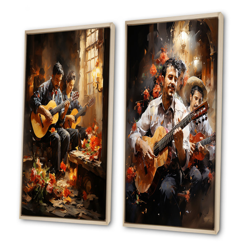 «Mexique Signer Mariachi Serenade», ensemble de 2 reproductions d'art sur toile, Encadrement brun, H 40 po x l 41 po