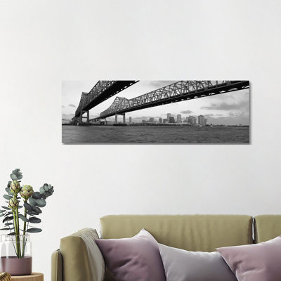 Nola Skyline Cityscape (Black And White - Bridgesunset) - Wrapped Canvas Panoramic Print