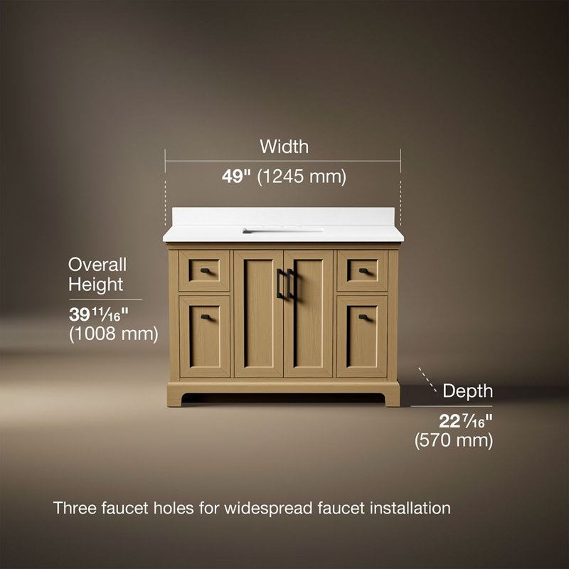 Charlemont 48 In. Bathroom Vanity Cabinet With Sink And Quartz Top, Light Oak