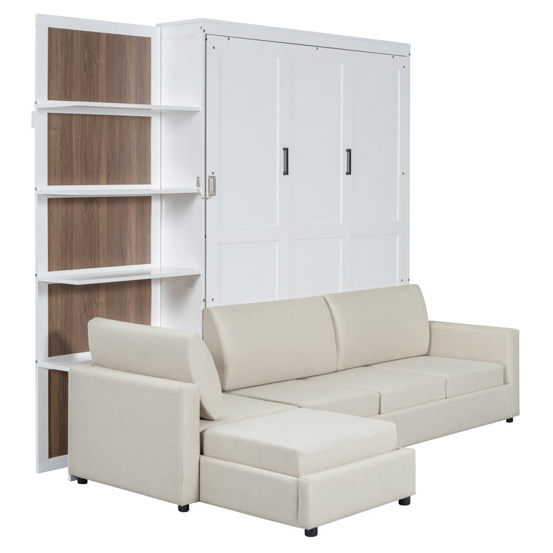 Grand lit escamotable, lit escamotable avec canapé, Blanc