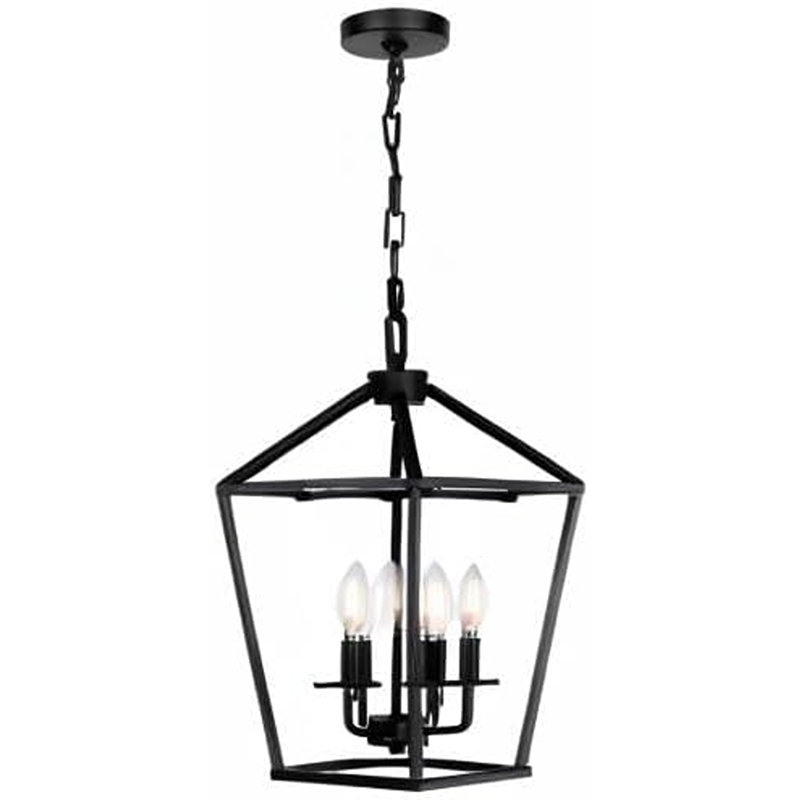 4 Light Chandelier, Industrial Ceiling Light Black Lantern Light Fixtures With Farmhouse Metal Cage Adjustable Height Rustic Geometric Hanging Light E12 Base For Kitchen Island, Entryway, Indoor