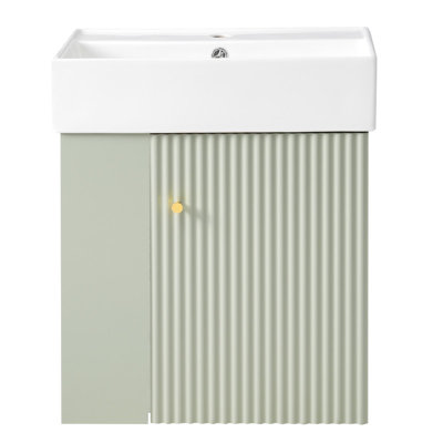21.6 inch Modern Floating Bathroom Vanity with Ceramic Basin - Perfect for Small Bathrooms, Left side storage
