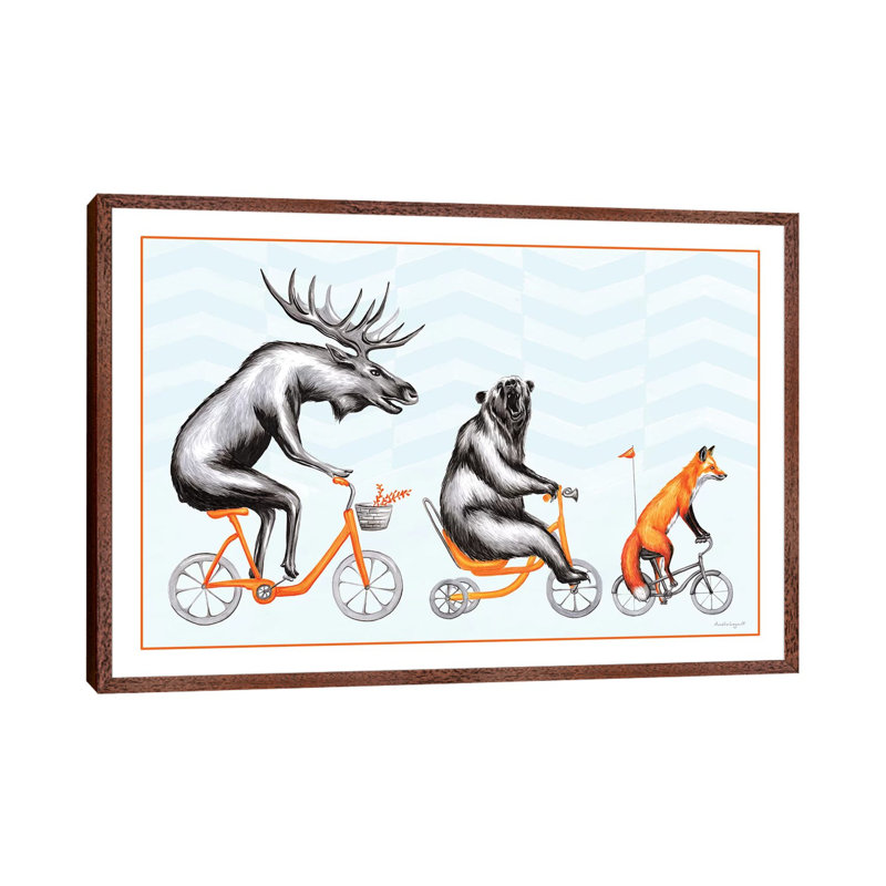 Forest Animals Trio 1 Piece Painting on Canvas, 45.72cm H x 66.04cm W x 3.81cm D, Classic Brown Wood Floater Framed