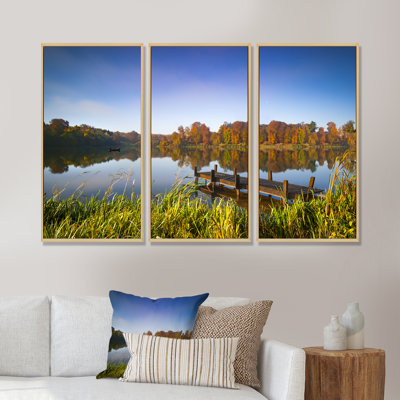«Still Waters Of Fall Lake», ensemble d'art mural sur toile encadré paysage
