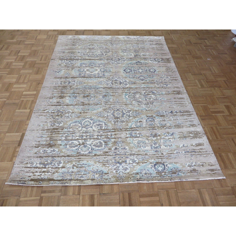 Tapis noué la ivoire 5 pi 9 po x 8 pi 2 po à la main one-of-kind Dwyer