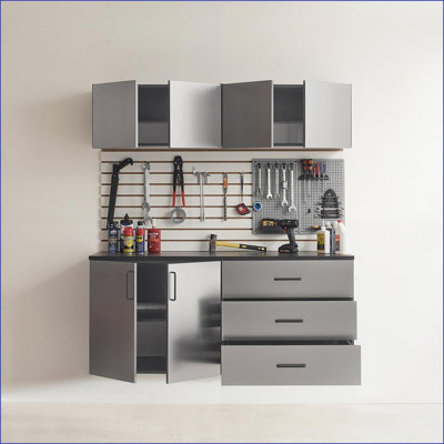 Cabinets 5-Piece Garage Cabinet Set, 64 in. W x 79 in. H x 20 in. D, Charcoal Grey | Contemporary | Wood