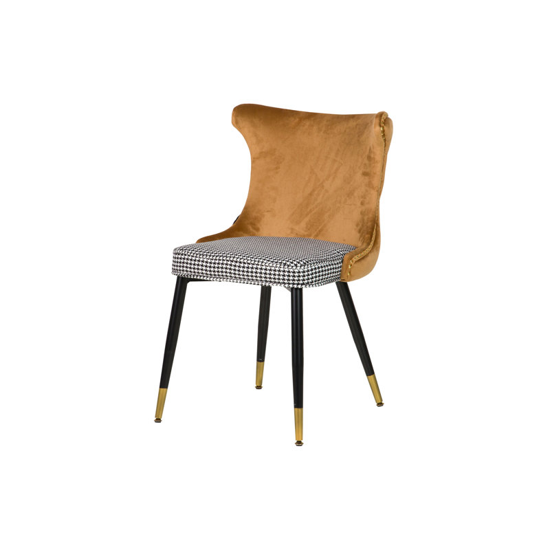 111.76cm H Tufted Velvet Upholstered Side Chair, Yellow/White/Black