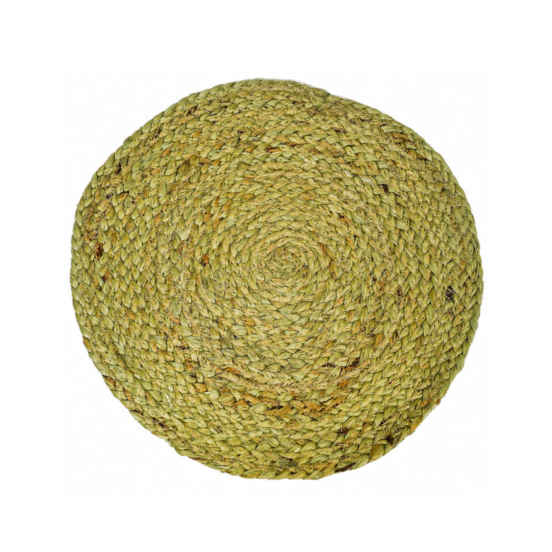 Jute Embroidered Round Placemat, Green