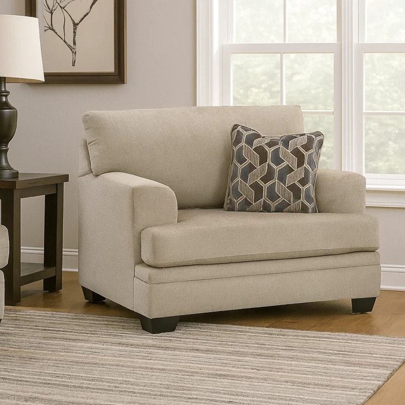 Fauteuil d'appoint surdimensionné Ead, 1 coussin décoratif, polyester, Mélange de polyester brun taupe