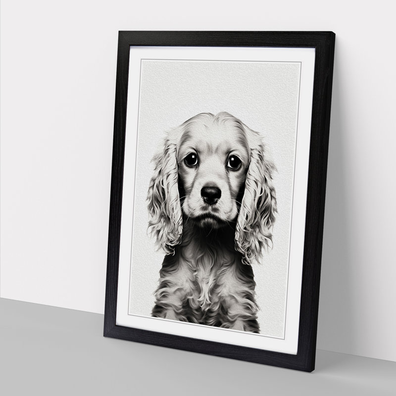 Cocker Spaniel Minimalism No.3 - Single Picture Frame Print on Wood, 64cm H x 46cm W x 2cm D, Black