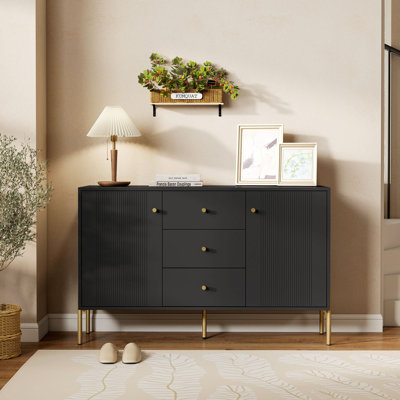 47" Buffet Cabinet with 3 Drawers and 2 Doors Modern Sideboard Black