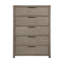 Commode haute Delv, 5 tiroirs, poignées chromées, chêne gris clair