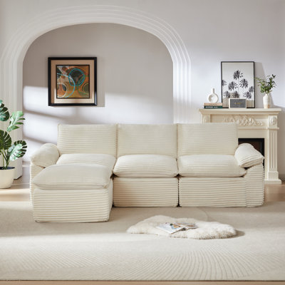 111In Modern Living Room Beige Corduroy Cloud Sofa, Modular Sofa With Flexible Configuration, Frameless And Boneless Design, Compressed Packaging, Ideal For Apartments And Office Furniture, No Assembly Required