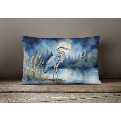 Blue Heron Under the Moonlight Throw Pillow
