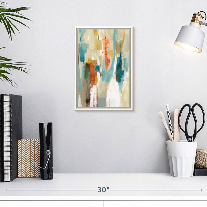 Marches sur le sable abstrait, 9" x 13", Floating Frame White