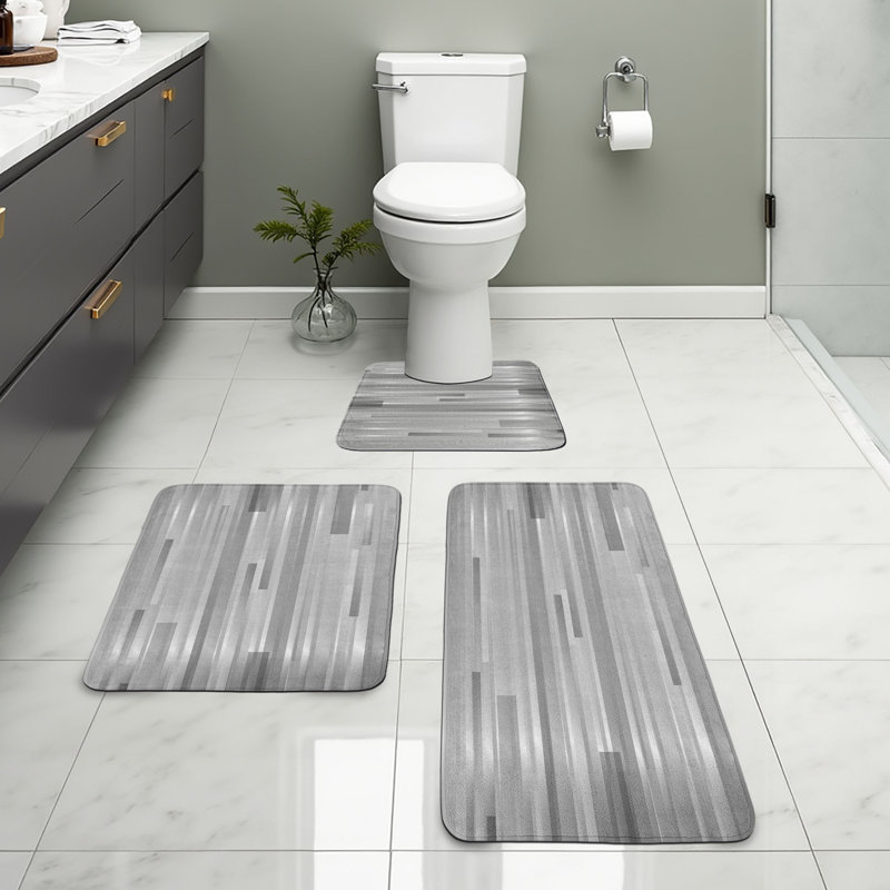  Ensemble de tapis de salle de bain futuriste 3 pièces en U et tapis rectangulaires gris gris