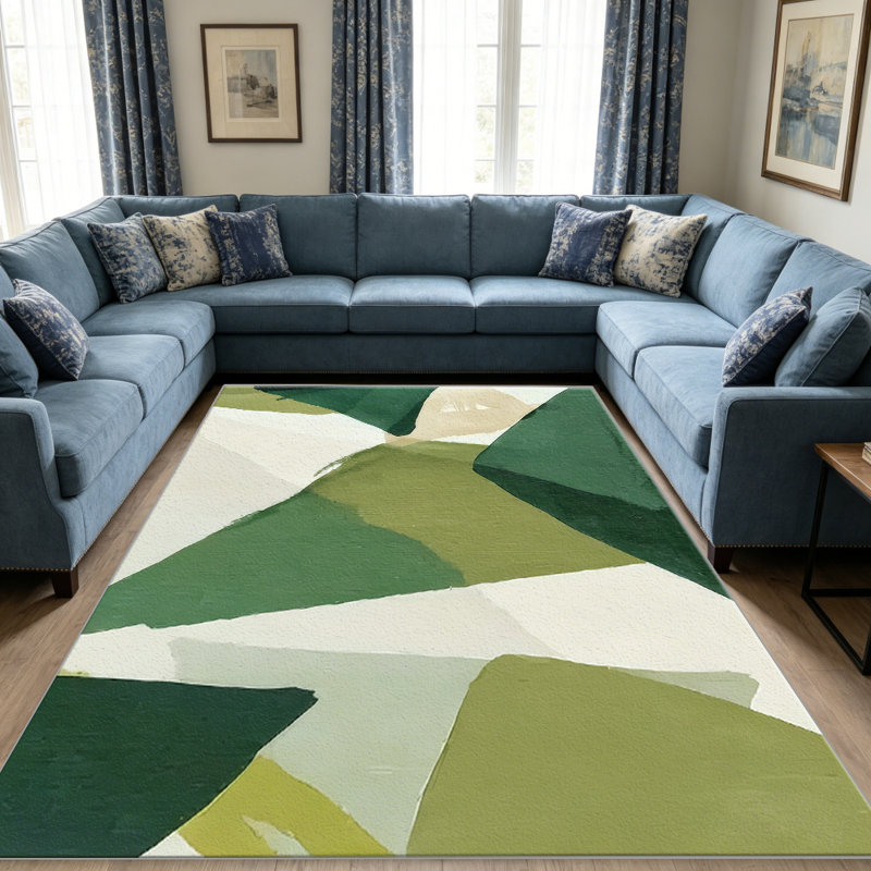 Green Abstract Geometric carpet-easy to clean, machine-washable, soft and comfortable; suitable for door mats, kitchens, living rooms, bedrooms, corridors, and laundry areas. Easy to clean, durable carpet for home decoration.