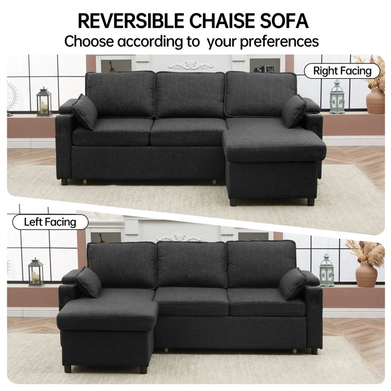 3 Seater Sofa & Chaise, Gray Linen Blend