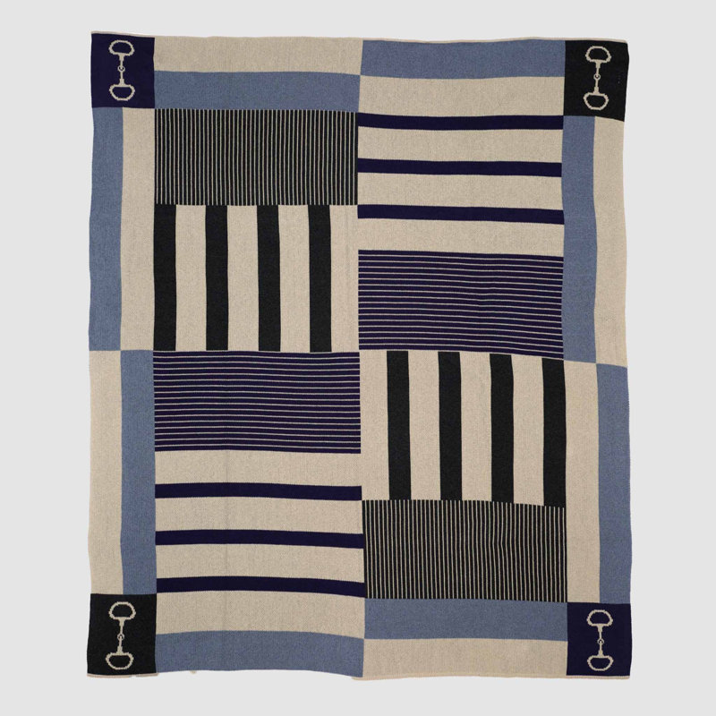 In2Green Classic Equestrian Stripe Knit Throw Blue